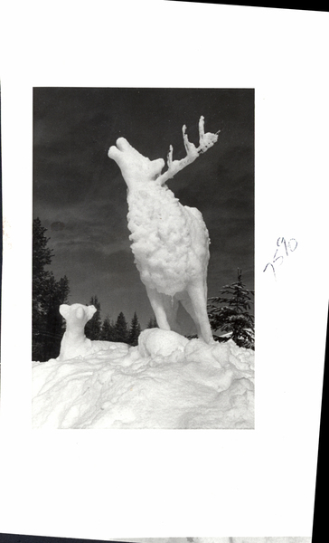 Ice sculpture of a stag. Image contains the text: "7510"