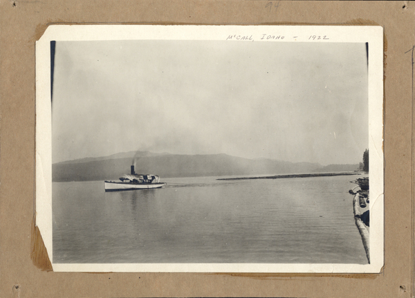 Cruise boat “Lyda” on Payette Lake. Image contains the text: "MC'CALL IDAHO 1922"