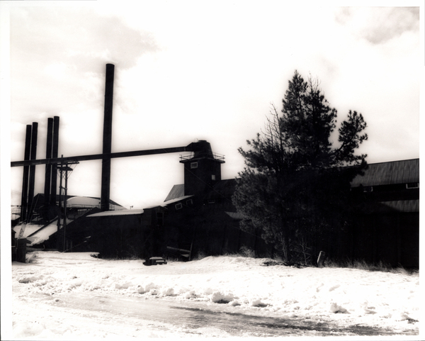 Mill smokestacks in the winter