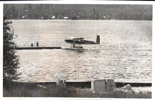 Payette lake- with a Cessa on floats. Image contains the text: "N4682U"