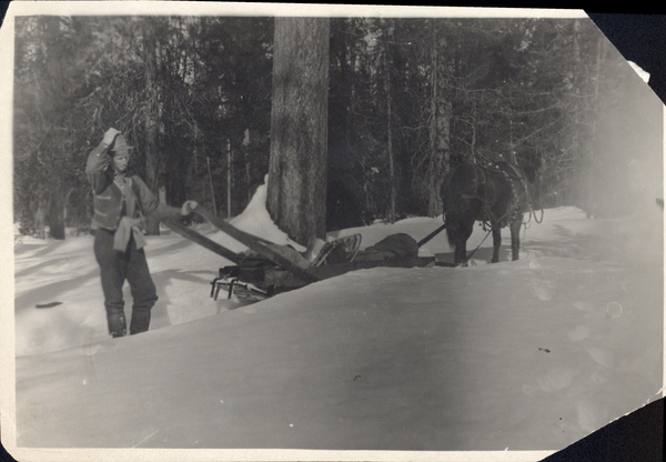 “Carl Brown taking mail to Warren about 1918,”