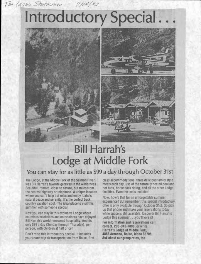 7 pages of subject files containing and related to Salmon River, Idaho: Middle Fork