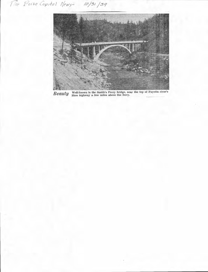 11 pages of subject files containing and related to Smith's Ferry, Idaho