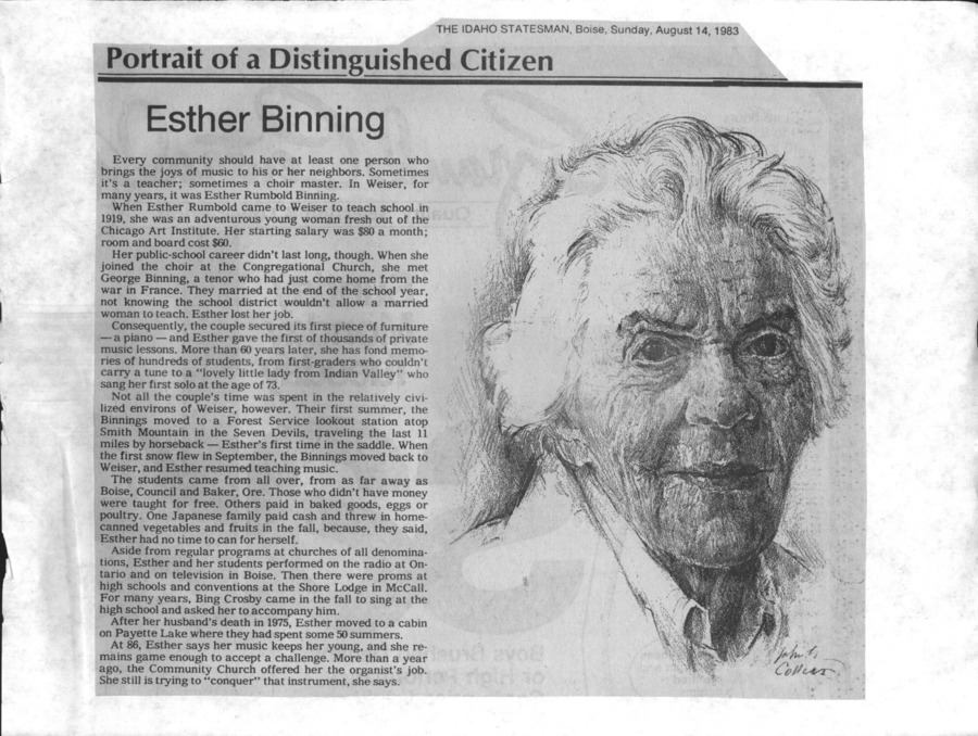 3 pages of family history documents containing and related to Esther Binning - including: News articles; obit