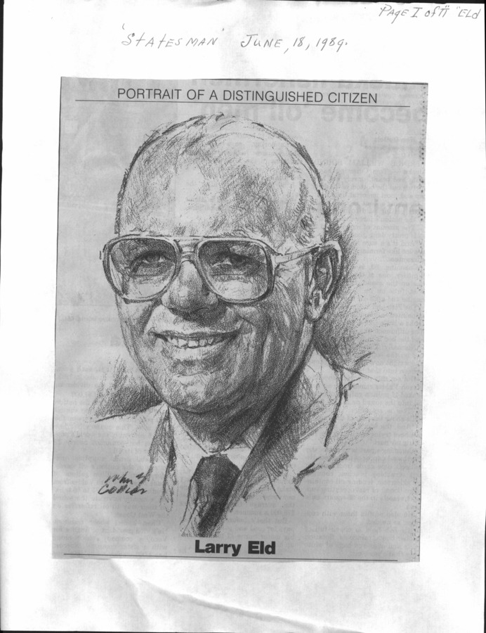 3 pages of family history documents containing and related to Larry Eld; Arlene Eld - including: News Articles; Veterinarian