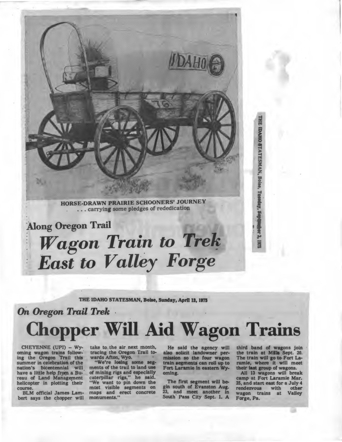 41 pages of subject files containing and related to Bicentennial: Valley Forge Wagon Train & Pony Express
