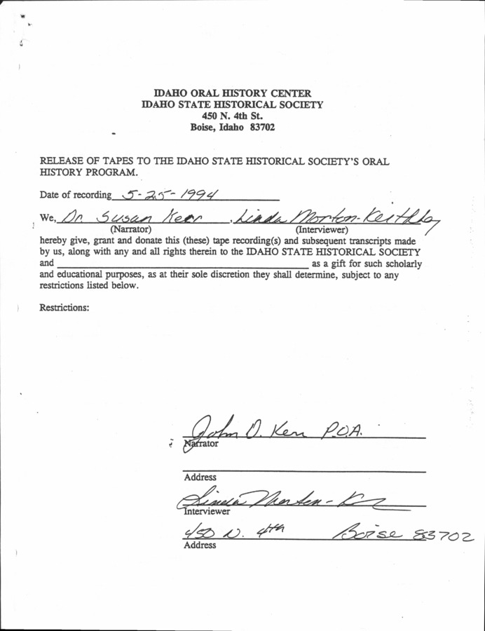 42 pages of family history documents containing and related to Dr. Susan Bruder Kerr; Warren; Edna Bruder; Johnny Kerr; Tommy Kerr; Nelle Tobias - including: Oral history; osteopathic physician; index;