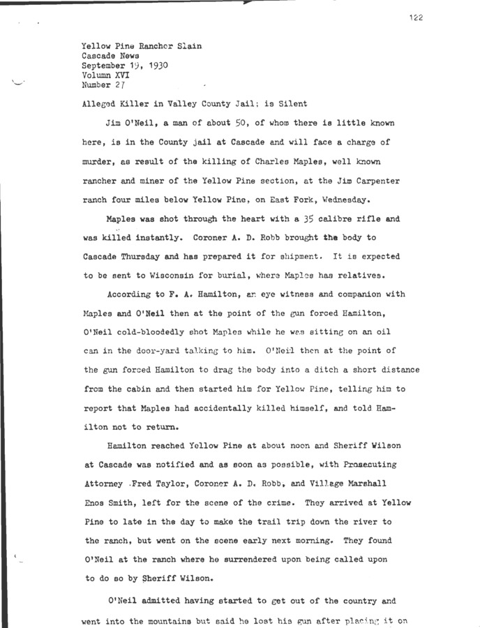 4 pages of subject files containing and related to Crime: Murder - Maples, Charles
