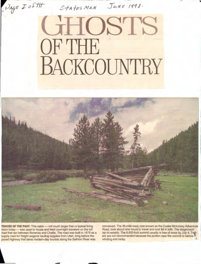 3 pages of subject files containing and related to Ghost Towns: Salmon River
