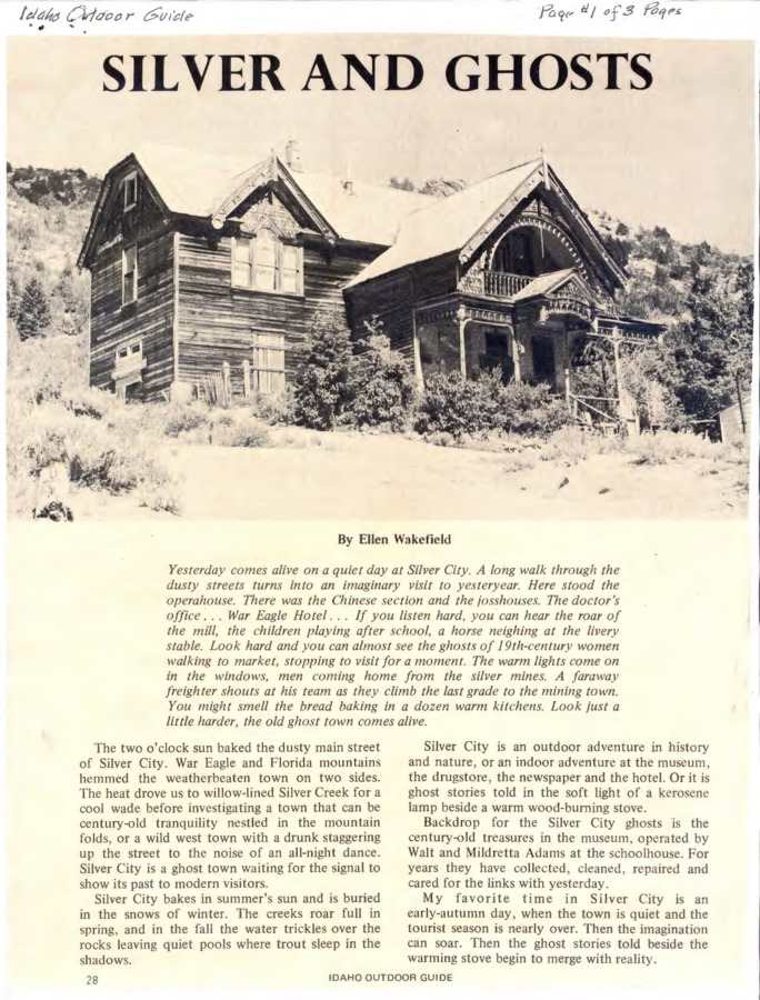 21 pages of subject files containing and related to Ghost Towns: Silver City and Vicinity