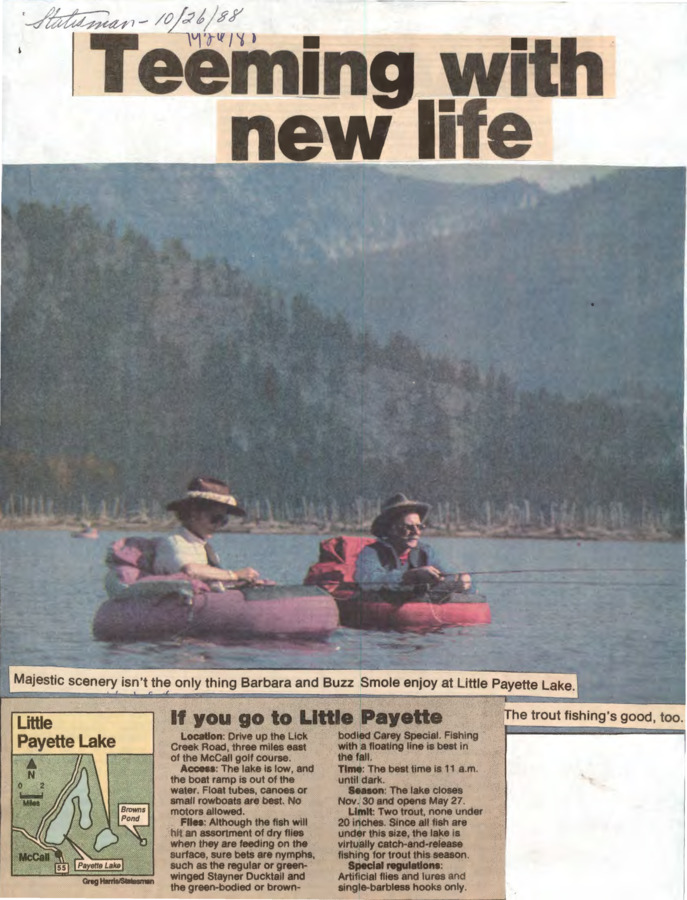 13 pages of subject files containing and related to Little Payette Lake