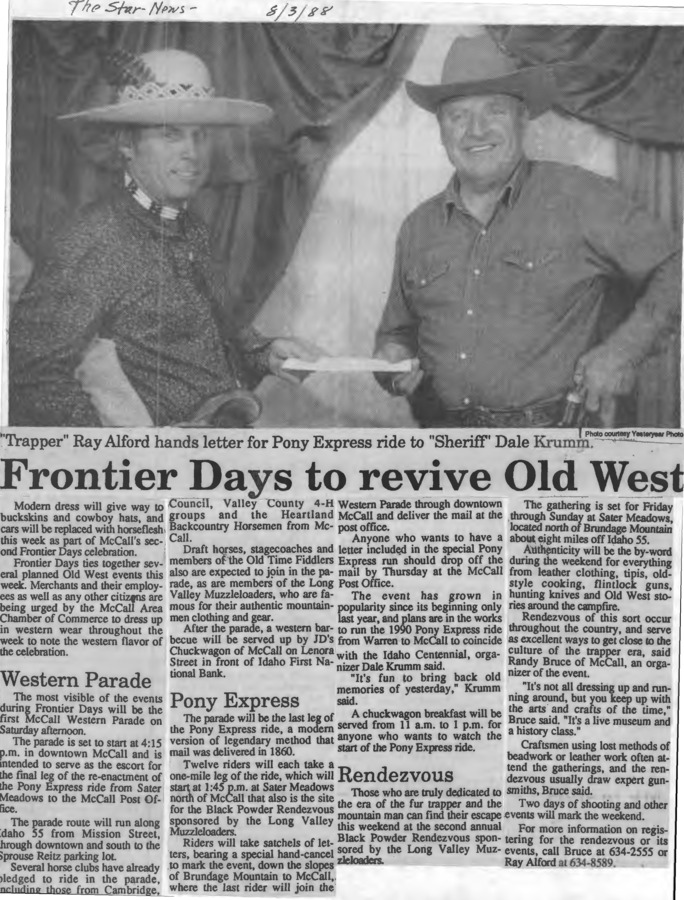 7 pages of subject files containing and related to McCall Frontier Days