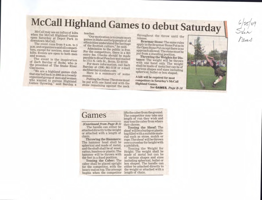 3 pages of subject files containing and related to Sports: Highland Games