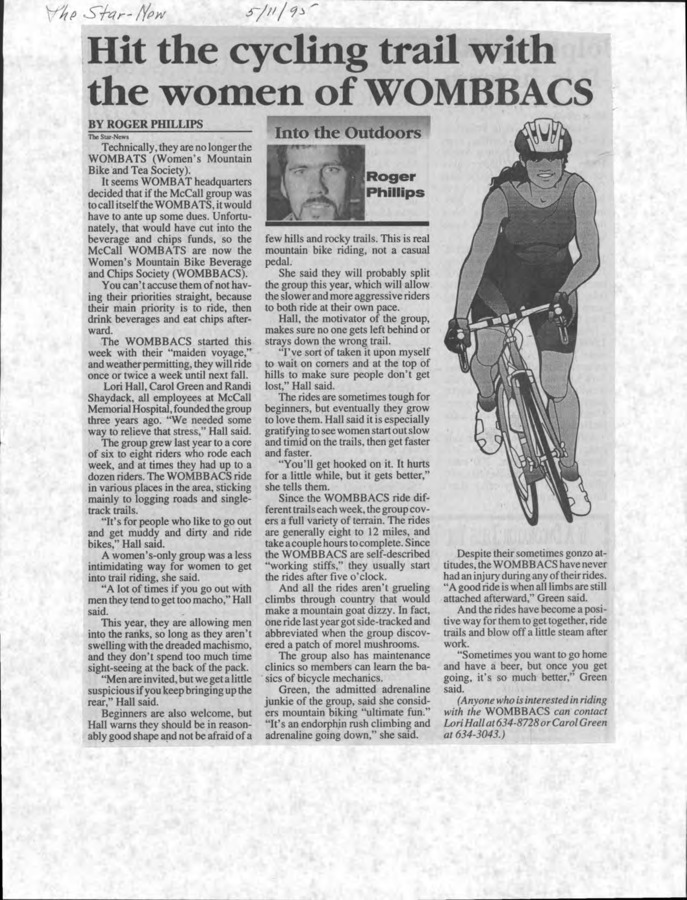 1 pages of subject files containing and related to Sports: Women's Mountain Bike Beverage and Chips Society (WOMBBACS)