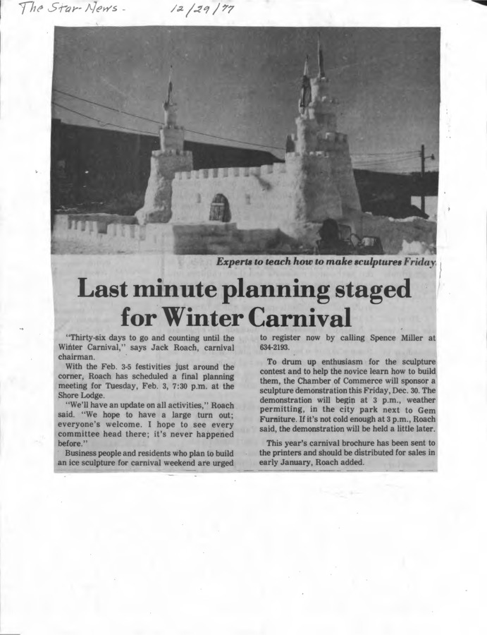 52 pages of subject files containing and related to McCall Winter Carnival 1978