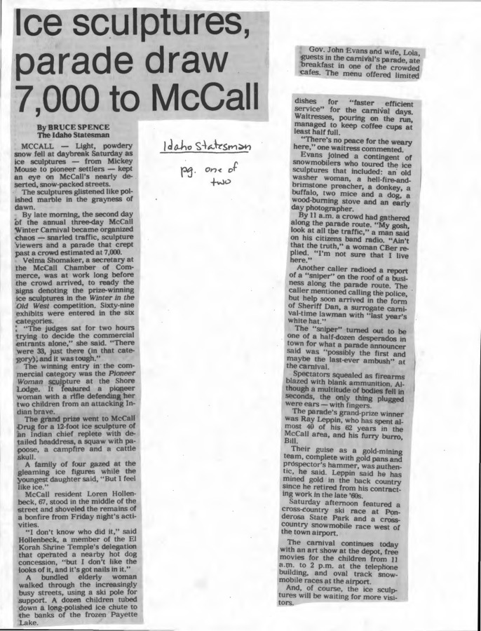 42 pages of subject files containing and related to McCall Winter Carnival 1990