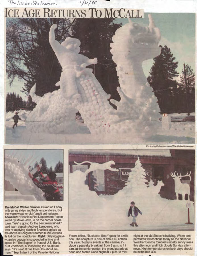 8 pages of subject files containing and related to McCall Winter Carnival 1998