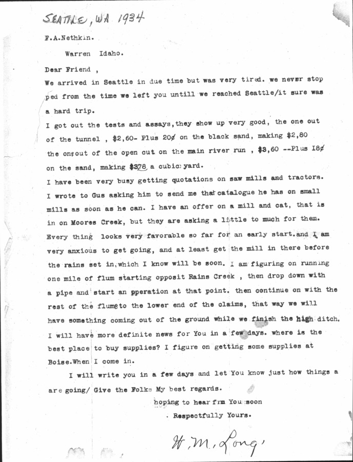 61 page of family history documents containing and related to Dan McRae; Grace McRae; Bob McRae - including: Accounts and photos of Dan and Grace McRae; Bob McRae; Sunnyside & Dewey Mines; Stibnite, obituaries of Dan and Grace