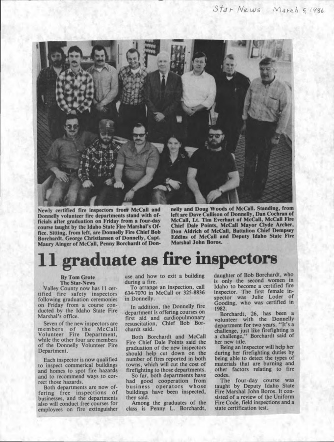 1 pages of subject files containing and related to Valley County, Idaho: Fire Prevention