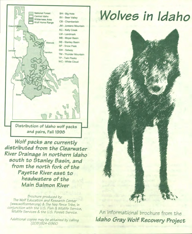 181 pages of subject files containing and related to Wolf Recovery Project