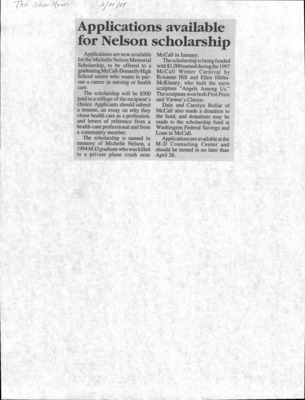 1 page of family history documents containing and related to Michelle Nelson - including: Star News