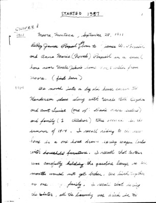 185 pages of family history documents containing and related to Gladys Shelton; LeRoy James Pospisil - including: Hand written Reflections and Memories
