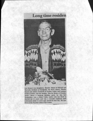 1 page of family history documents containing and related to Lee Bruno - including: news article
