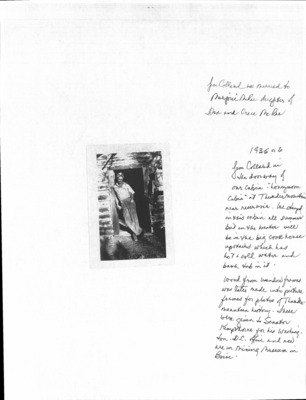 7 pages of family history documents containing and related to Marjorie Grace McRae Collord; James Elton Collord; William Ramsey; Kelly Tarter - including: photos; Wedding; Index; Accident; obit