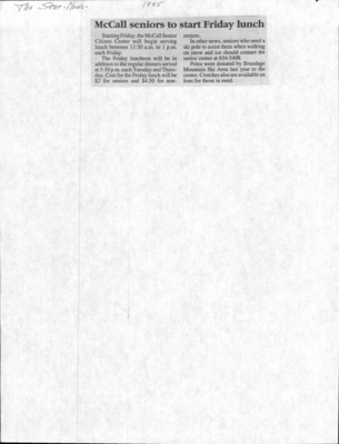 16 pages of subject files containing and related to McCall, Idaho: Senior Citizens Center