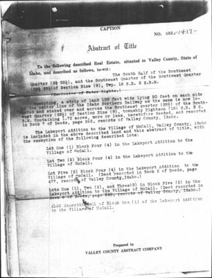 73 pages of subject files containing and related to McCall, Idaho: Real Estate-Historical