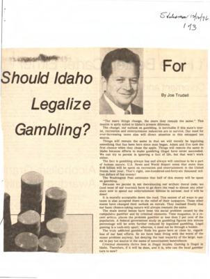 3 pages of subject files containing and related to Gambling