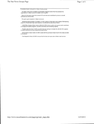 1 pages of subject files containing and related to Idaho Community Foundation