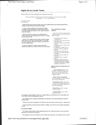 15 pages of subject files containing and related to McCall College