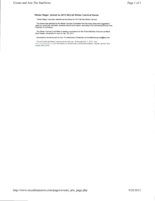 53 pages of subject files containing and related to McCall Winter Carnival 2013