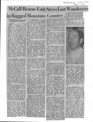 6 pages of subject files containing and related to Valley County, Idaho: Search and Rescue Unit
