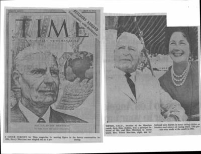 9 pages of family history documents containing and related to Harry Morrison - including: Statesman news articles about Henry Morrison's construction history; Morrison/Knudson; ranching; horse racing