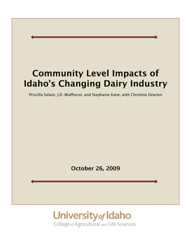 This report analyzes the community-level impacts of Idaho’s changing dairy industry, and specifically, that part of the industry involved in milk production. Using a three-part methodology, we examine how the people who work on dairy farms impact local economies, schools, health care providers, justice systems, and other aspects of communities in southern Idaho.

Two parallel trends shape the context for this analysis. Both are consistent with national trends in farm-dependent areas of the country. First, the structure of Idaho’s dairy industry is changing. The trend is towards larger and more geographically concentrated farms with an increasing demand for wage labor. Second, Idaho is becoming more ethnically diverse as the state’s Hispanic population grows at a faster rate than the rest of the population.