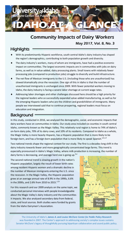 Community Impacts of Idaho’s Dairy Workforce (2017)