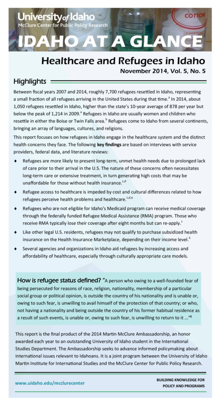 Refugees & Healthcare in Idaho (2014)