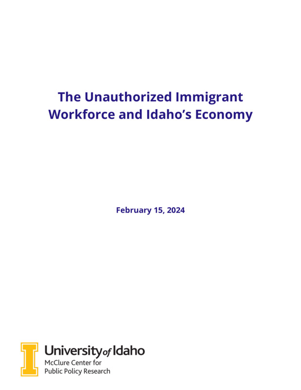 This report describes Idaho’s unauthorized workforce and how their work, spending and taxes relate to Idaho’s economy.  The University of Idaho James A. and Louise McClure Center for Public Policy Research examined existing data and research on unauthorized immigrants, both nationally and in Idaho. The most recent data on the number of unauthorized immigrants in the United States and Idaho are from 2021, with more detailed data only available for earlier years.1  This report summarizes conclusions from existing data and does not update estimates or collect new quantitative data. It integrates perspectives and up-to-date information on Idaho’s unauthorized workforce from Idaho professionals in agriculture, dairy and hospitality industries.  The McClure Center conducts independent, evidence-based research. Publications contain no policy recommendations.