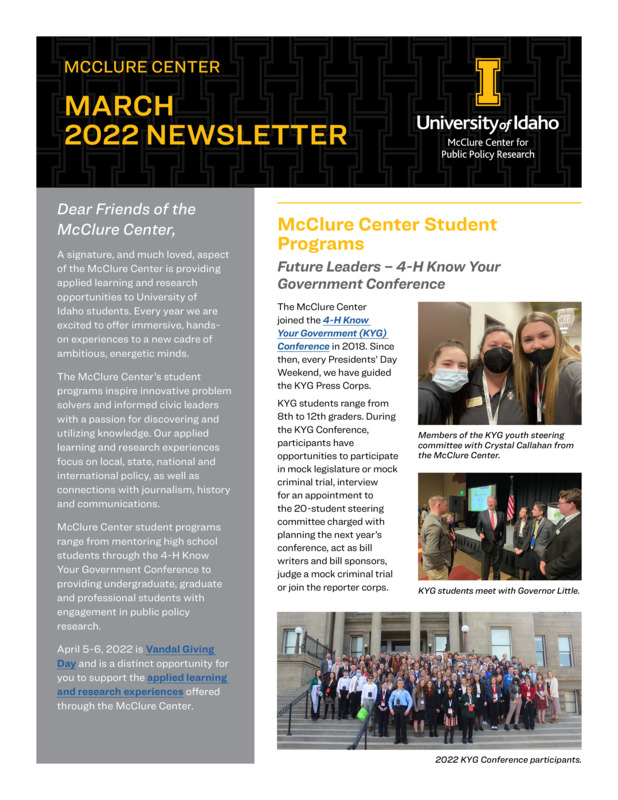 McClure Center - March 2022 Newsletter