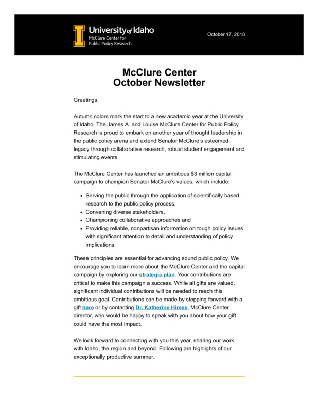 October 2018 Newsletter