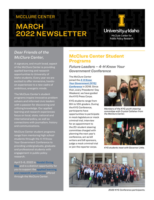 Newsletter that was originally posted on the McClure Center website.