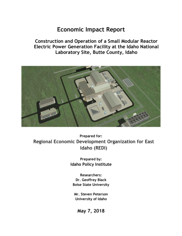 This economic analysis measures estimated impacts arising from the manufacturing and construction of the NuScale 12-pack Small Modular Reactors (SMRs) within the regional economy of eastern Idaho. Utilizing studies of the regional extent of employment, purchasing and other activities at the proposed Idaho National Laboratory (INL) site, this research estimates fiscal and economic impacts. 

Specifically, this study employs IMPLAN, the most widely used economic impact analysis model in the United States, to estimate the increased output (sales), gross regional product, employment, employee compensation and tax revenues resulting from the construction and operations of the proposed project. The impacts estimated here are provided at the eastern Idaho regional economy level, which consists of Bannock, Bear Lake, Bingham, Bonneville, Butte, Caribou, Clark, Custer, Franklin, Fremont, Jefferson, Lemhi, Madison, Oneida, Power and Teton counties.