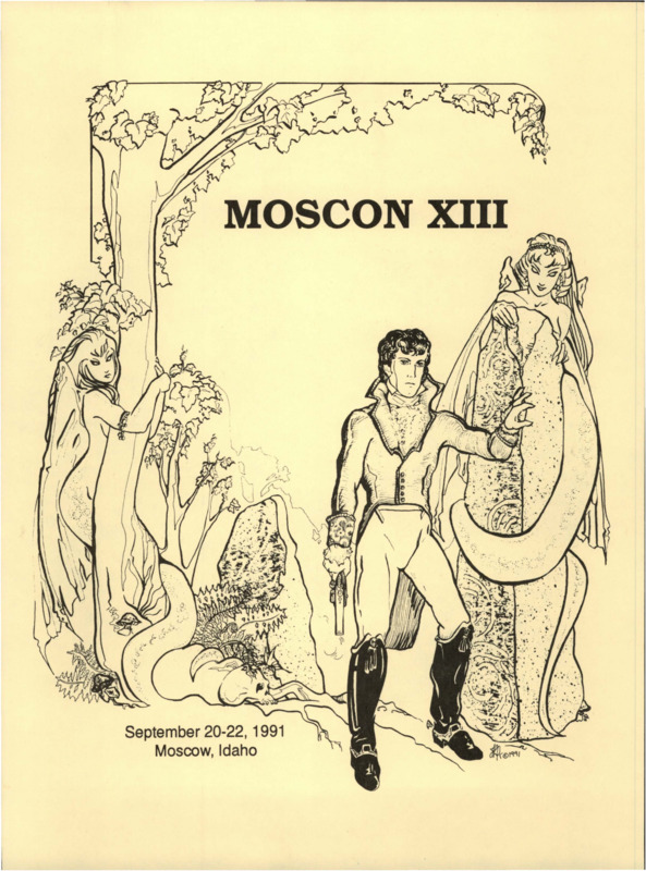 A program book for the 13th Moscon in 1991. Guests of Honor: Tim Powers, Julia Lacquement-Kerr, Dragon, Dr. Roger Fouts.