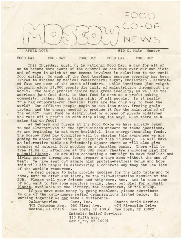 Moscow Food Co-op News April 1976