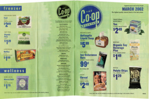 Newsletter from the Co-op Advantage listing special pricing for various natural co-ops, including the Moscow Food Co-op.