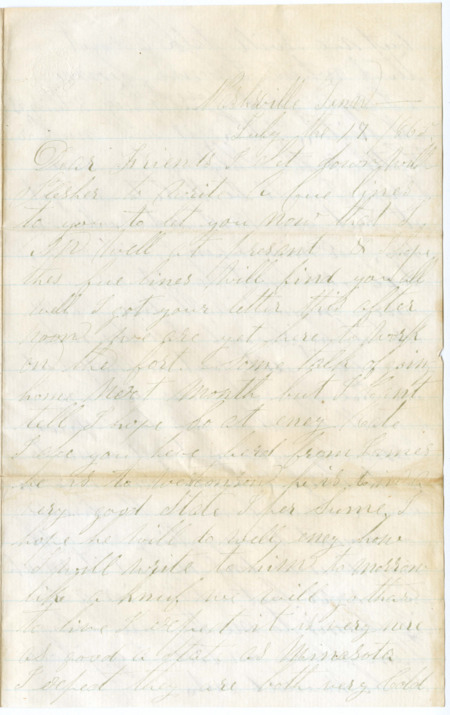 Letter from Raycide Mosher to his family; includes discussion of Raycide's desire to return home and his advice about running the family farm.