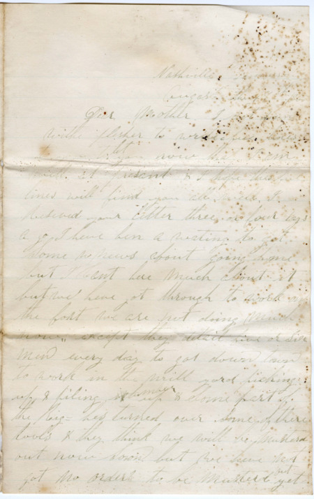 Letter from Raycide Mosher to his mother, Sarah "Sally" Mosher; includes discussion of Raycide's unit's activities and his unhappiness with the officers.