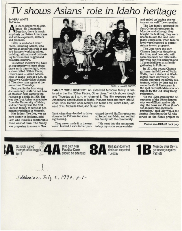 Newspaper article announcing and discussing the "Other Faces, Other Lives" project and final film